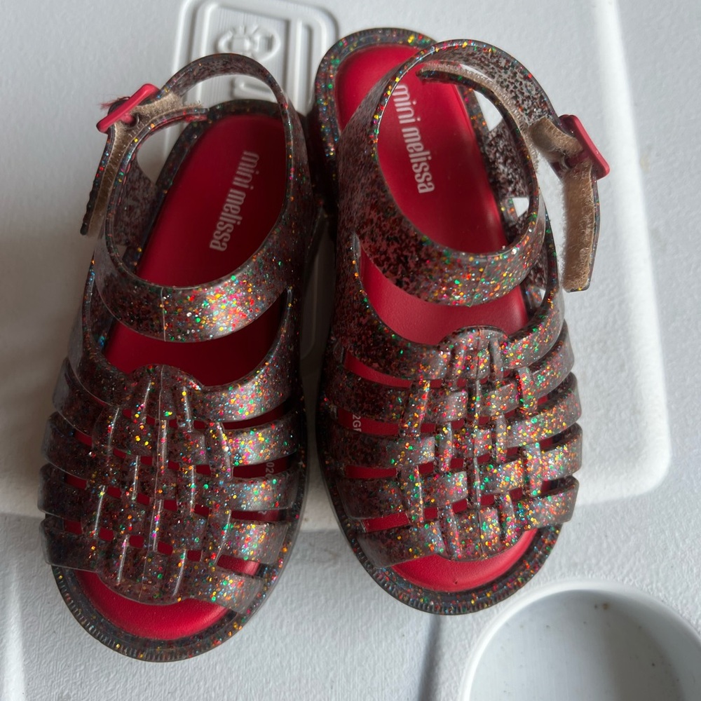 Mini Melissa Glitter Jelly Sandals in Multicolor with Pink Insoles